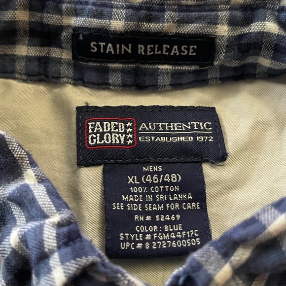 Vintage Men’s Faded Glory Navy and White Plaid Shirt (XL) - Picture 2 of 6